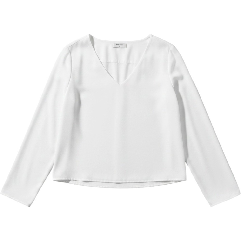 Babaton Murphy Blouse White SM V-Neck Long Sleeve Crepe Top Elegant Crop